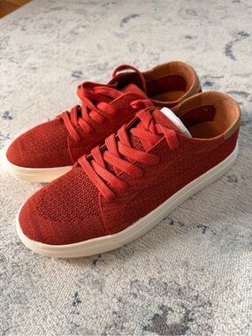 Lucky Brand Red Knit Lace-Up Sneakers